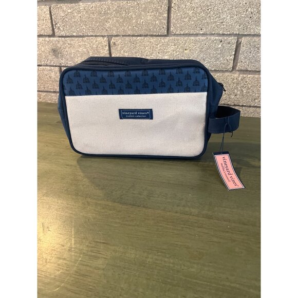 Vineyard Vines Custom Collection Toiletry Bag Navy & White Canvas With Zipper Cl - Picture 1 of 10